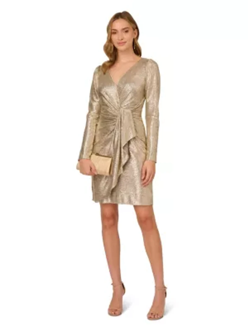 Foiled Knit Draped Dress