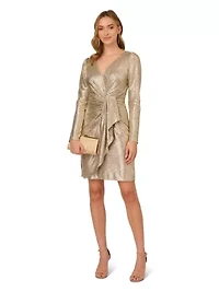 Foiled Knit Draped Dress
