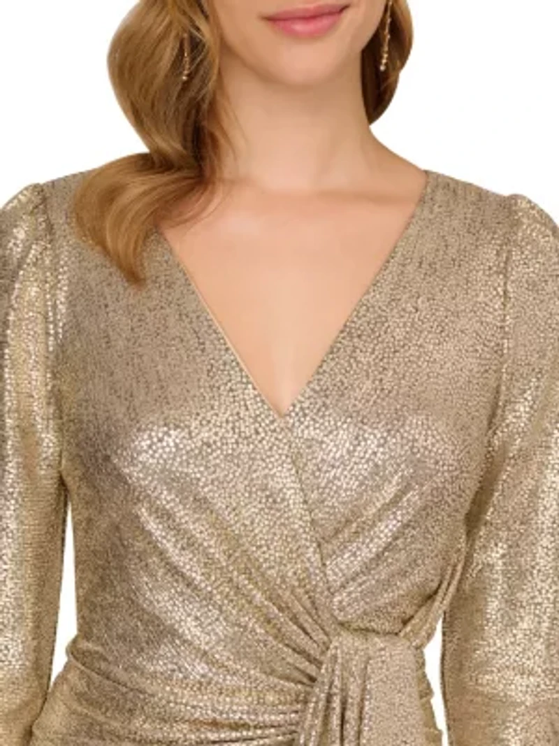 Foiled Knit Draped Dress