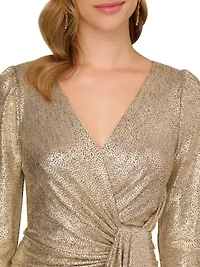 Foiled Knit Draped Dress