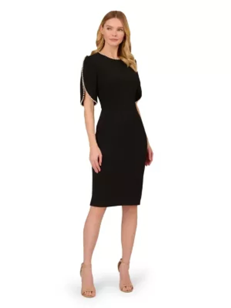 Knit Crepe Pearl Midi Dress