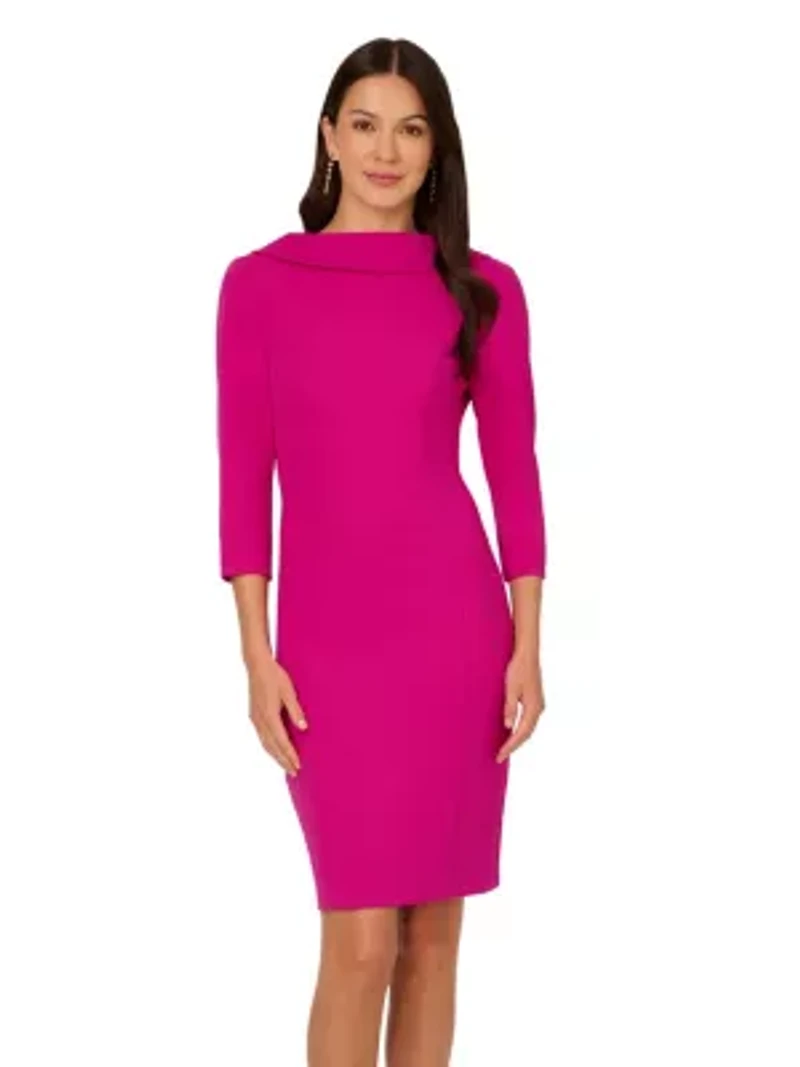 Rolled Neck Crepe Midi Dress