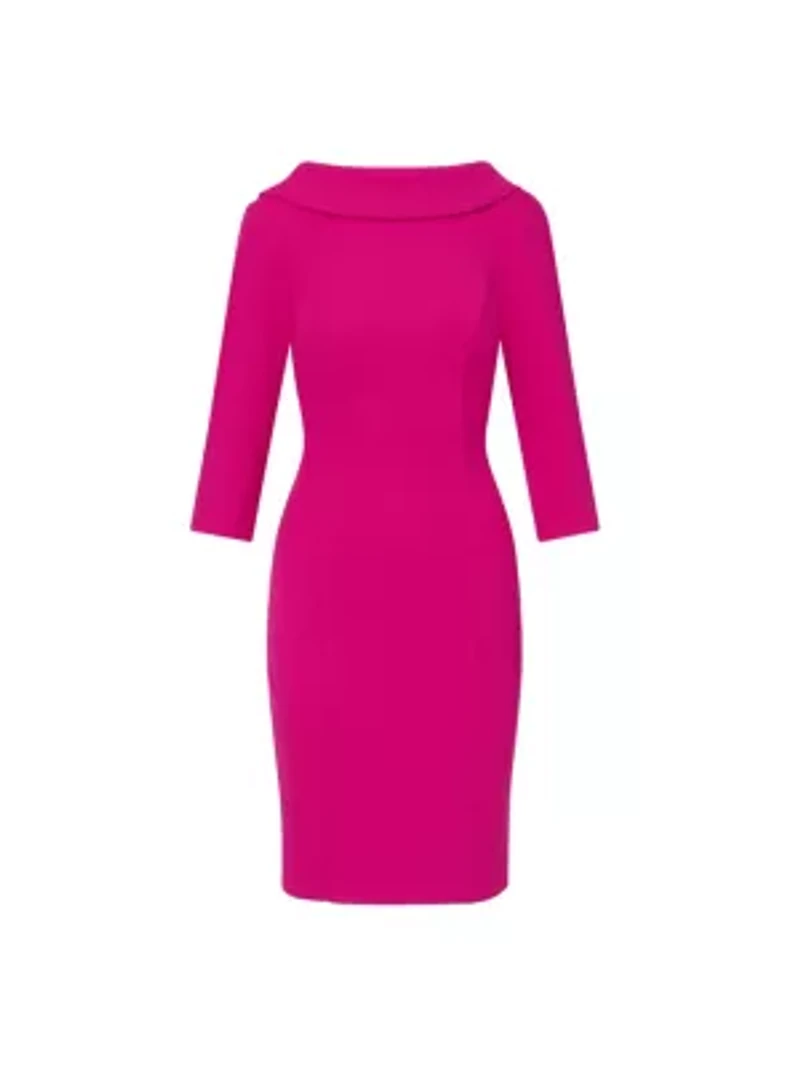 Rolled Neck Crepe Midi Dress