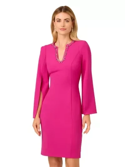 Knit Crepe Jewel Short Dress