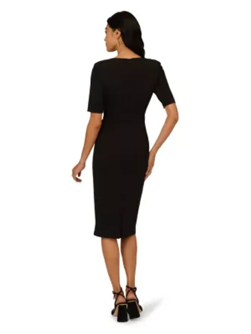 Stretch Crepe Bow Sheath Dress
