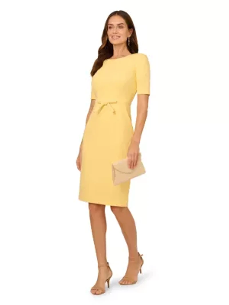 Stretch Crepe Bow Sheath Dress