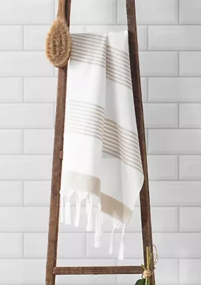 Boho Harper Stripe Knotted Tassel Hand Towels Set of 2