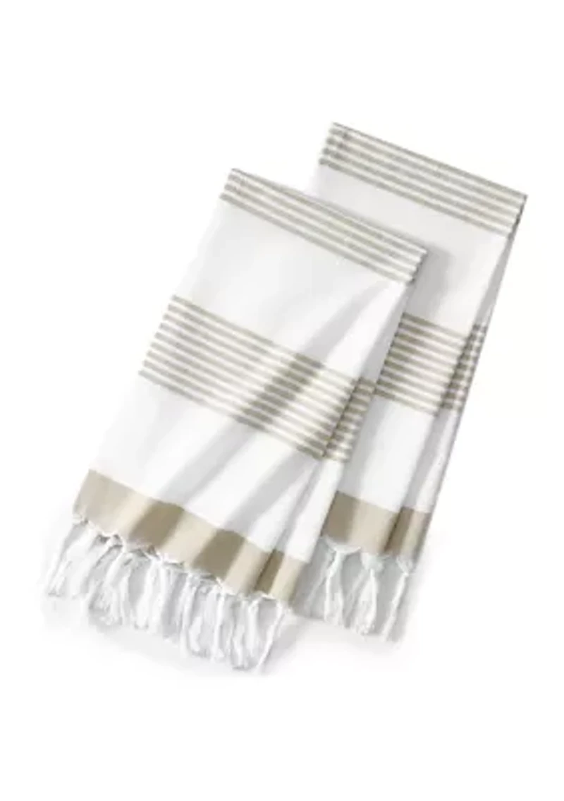 Boho Harper Stripe Knotted Tassel Hand Towels Set of 2