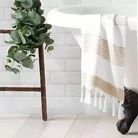 Boho Harper Stripe Knotted Tassel Hand Towels Set of 2