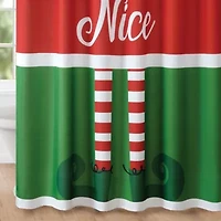 Elf Naughty or Nice Christmas Holiday Fabric Shower Curtain for Bathroom, Red/Green - 70" x 72"