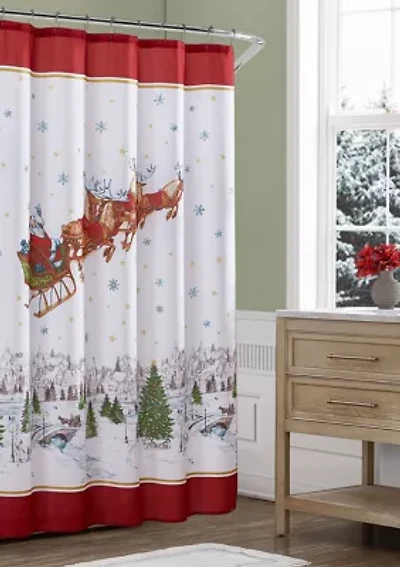 Santa’s Snowy Sleighride Holiday Fabric Shower Curtain - 70" x 72"