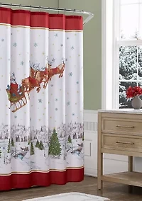 Santa’s Snowy Sleighride Holiday Fabric Shower Curtain - 70" x 72"