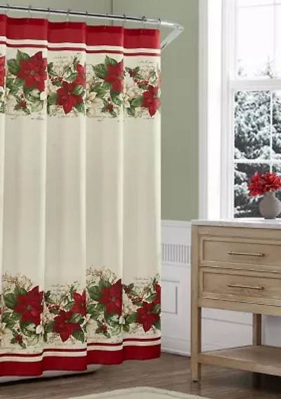Red and White Poinsettias Holiday Fabric Shower Curtain - 70" x 72"
