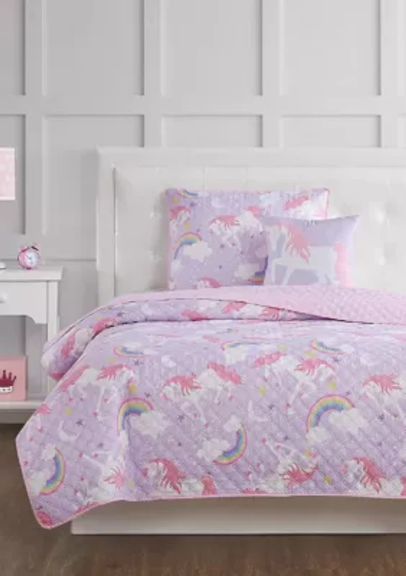 My World Rainbow Unicorn Full 4 Piece Quilt Set