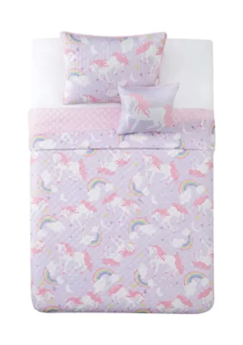 My World Rainbow Unicorn Full 4 Piece Quilt Set