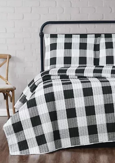 Truly Soft Everyday Buffalo Plaid Black King XL Quilt Set