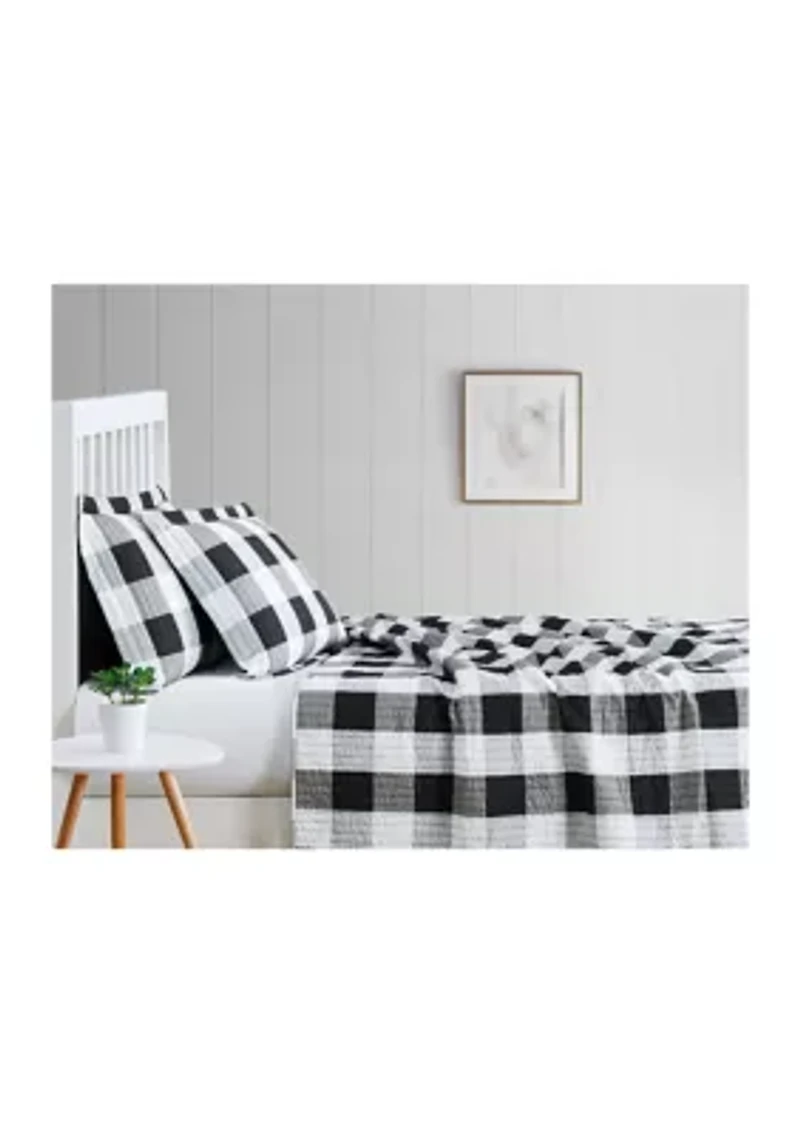 Truly Soft Everyday Buffalo Plaid Black King XL Quilt Set