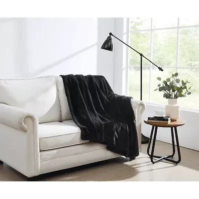 Vince Camuto Soft Faux Rabbit Fur Black 60x70 Throw Gift Box