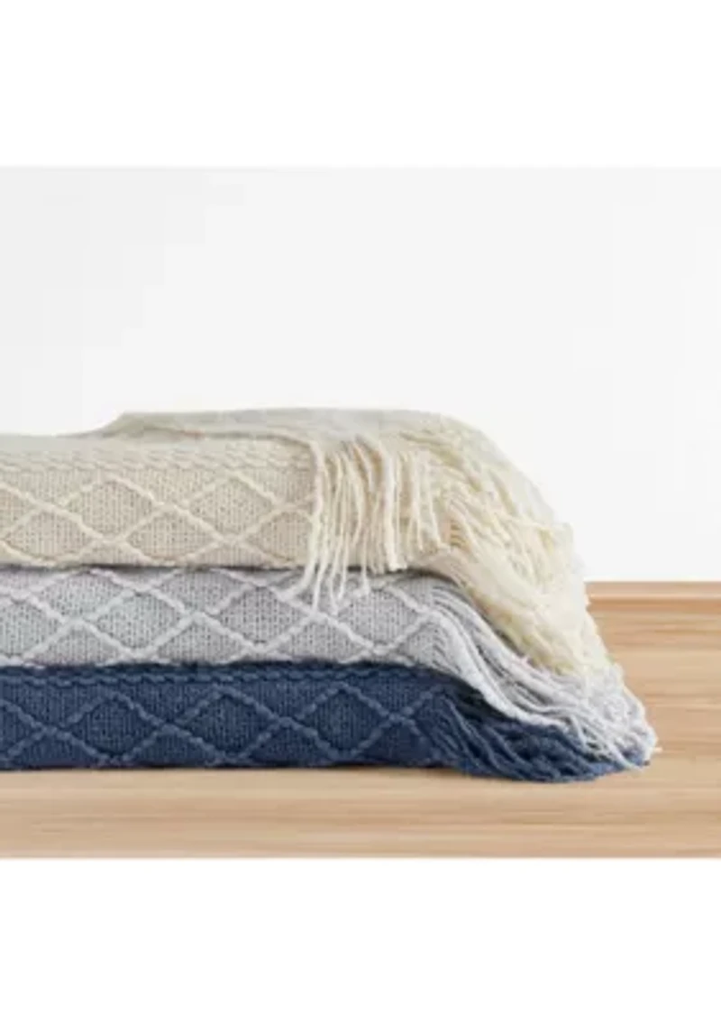 Brooklyn Loom Woven Texture Solid Dark Blue Throw