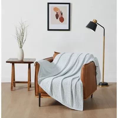 Striped Chenille White/Blue 50x60 Throw