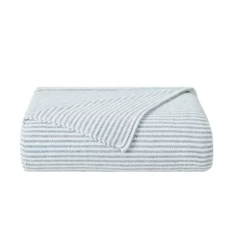 Striped Chenille White/Blue 50x60 Throw