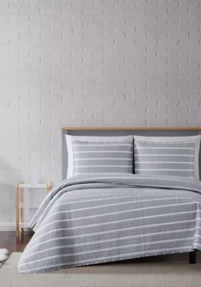 Truly Soft Maddow Stripe Grey King 3-Piece Quilt Set