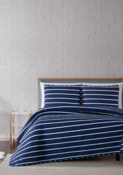 Truly Soft Maddow Stripe Grey King 3-Piece Quilt Set