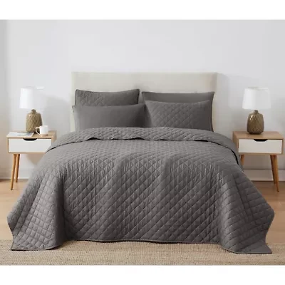 Cannon Solid Oversized Percale Grey King 3 Piece Quilt Set