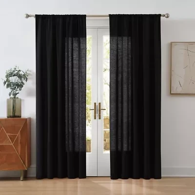 Cannon Solid Cotton Percale Light Blue 50x84 Window Curtain Pair