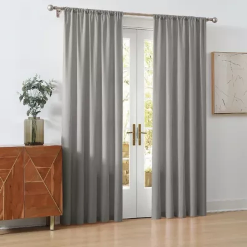 Cannon Solid Cotton Percale Light Blue 50x84 Window Curtain Pair