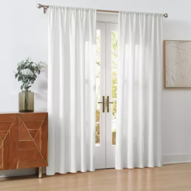 Cannon Solid Cotton Percale Light Blue 50x84 Window Curtain Pair