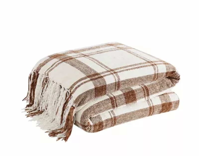 Truly Soft Plaid Chenille Burgundy/Ivory 50x70 Throw