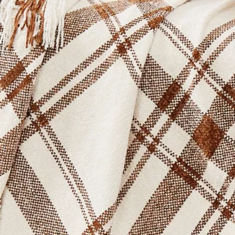 Truly Soft Plaid Chenille Burgundy/Ivory 50x70 Throw