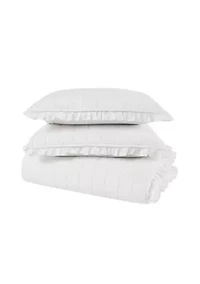 The Farmhouse by Rachel Ashwell Ruffled Washed Cotton White King 3 Piece Quilt Set