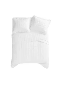 The Farmhouse by Rachel Ashwell Ruffled Washed Cotton White King 3 Piece Quilt Set