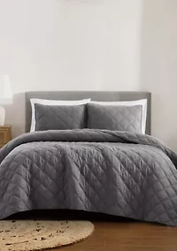 Brooklyn Loom Diamond Washed Cotton Green Full/Queen 3 Piece Quilt Set