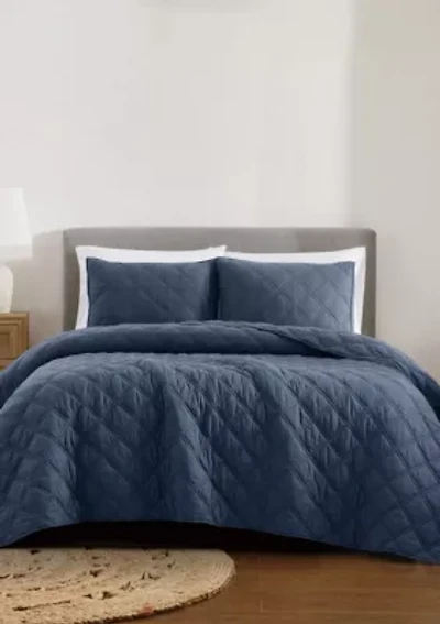 Brooklyn Loom Diamond Washed Cotton Green Full/Queen 3 Piece Quilt Set