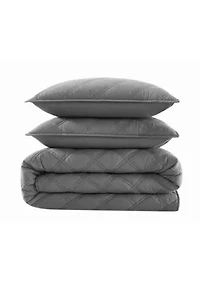 Brooklyn Loom Diamond Washed Cotton Green Full/Queen 3 Piece Quilt Set