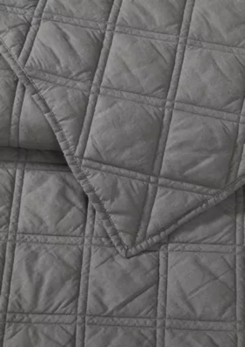 Brooklyn Loom Diamond Washed Cotton Green Full/Queen 3 Piece Quilt Set