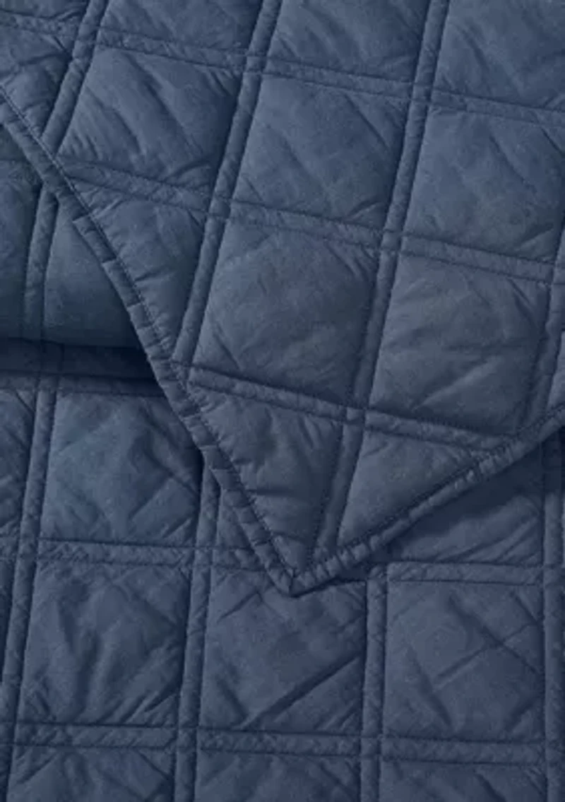 Brooklyn Loom Diamond Washed Cotton Green Full/Queen 3 Piece Quilt Set
