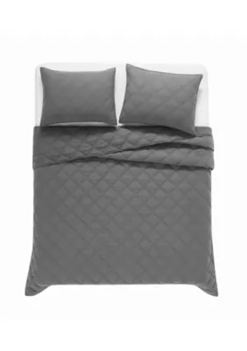Brooklyn Loom Diamond Washed Cotton Green Full/Queen 3 Piece Quilt Set