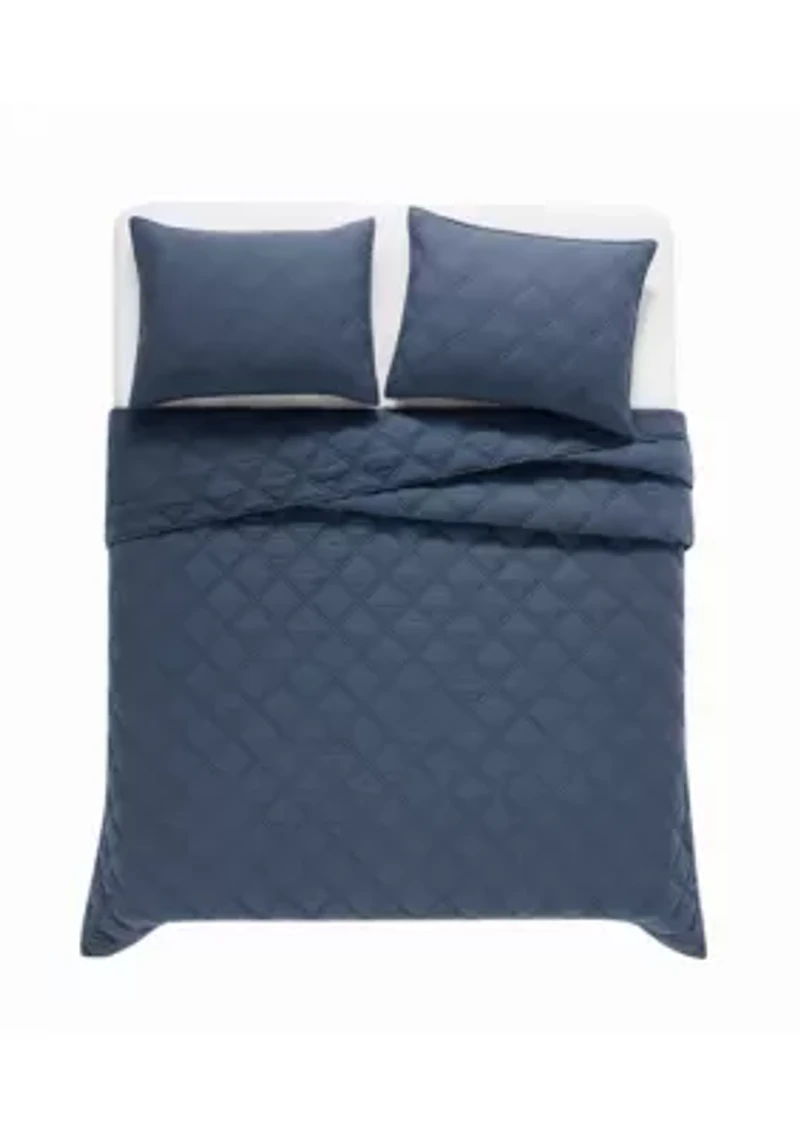 Brooklyn Loom Diamond Washed Cotton Green Full/Queen 3 Piece Quilt Set