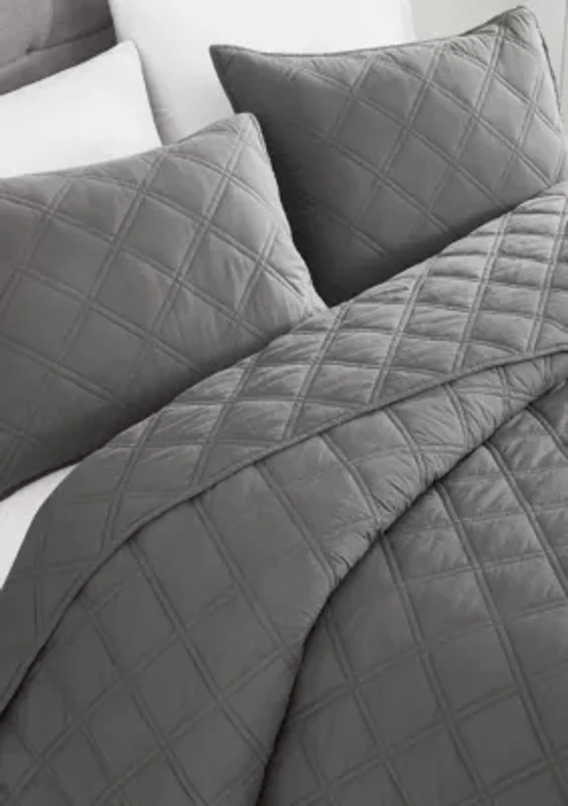 Brooklyn Loom Diamond Washed Cotton Green Full/Queen 3 Piece Quilt Set