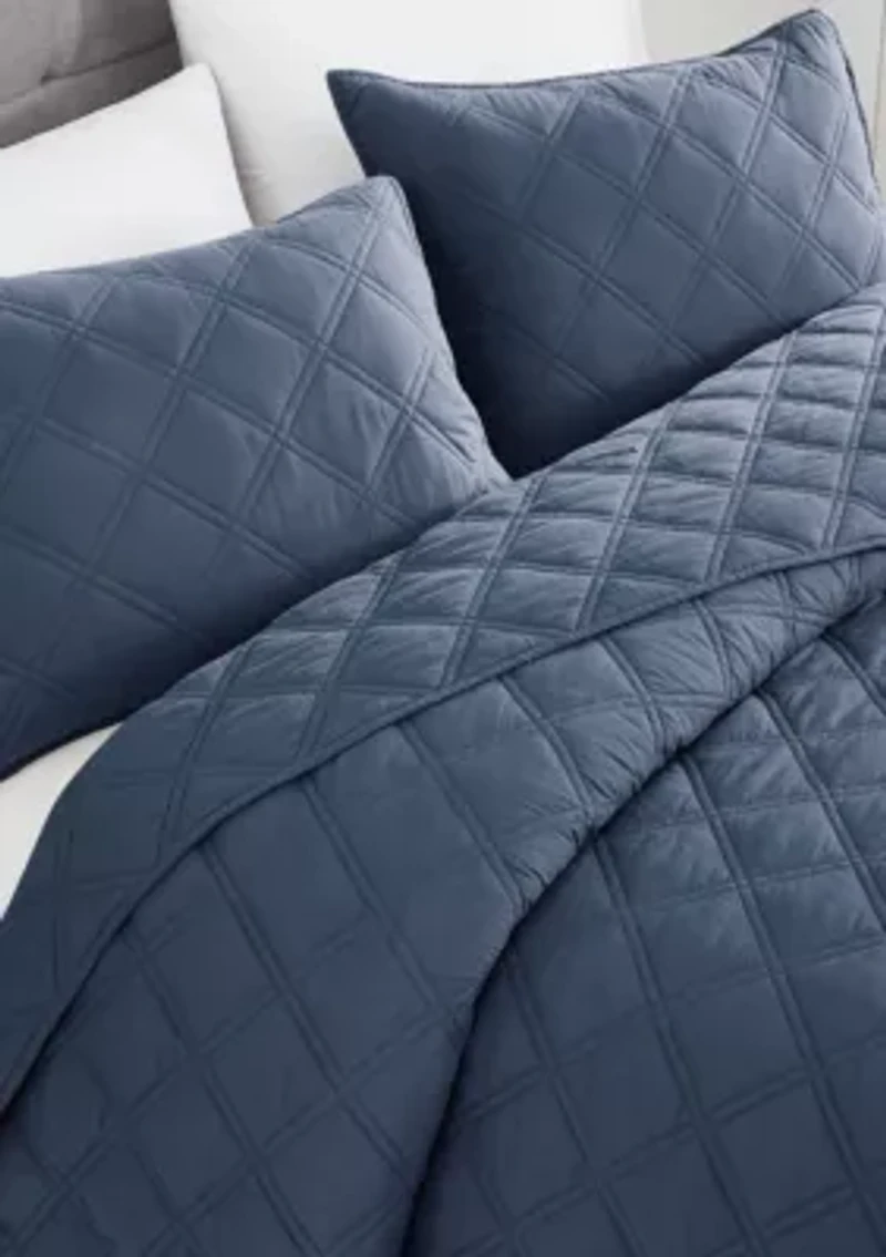 Brooklyn Loom Diamond Washed Cotton Green Full/Queen 3 Piece Quilt Set