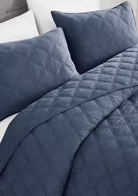 Brooklyn Loom Diamond Washed Cotton Green Full/Queen 3 Piece Quilt Set
