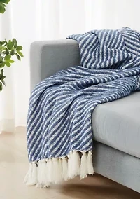 Brooklyn Loom Diagonal Chenille Stripe Blue 50x70 Throw