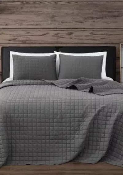 Frye Vintage Washed Cotton Blue Full/Queen 3 Piece Quilt Set