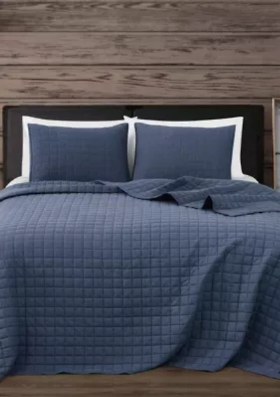 Frye Vintage Washed Cotton Blue Full/Queen 3 Piece Quilt Set