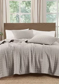 Brooklyn Loom Matte Cotton Velvet Wavy Square Stitch Quilt Set