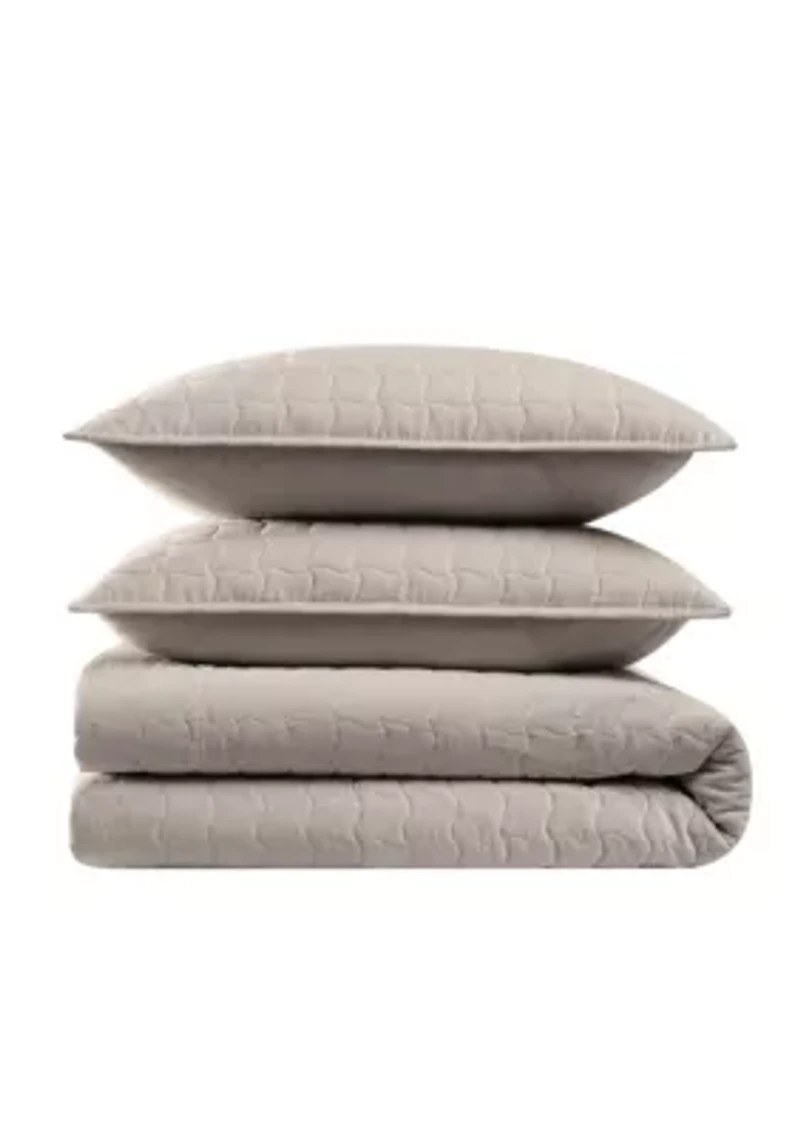 Brooklyn Loom Matte Cotton Velvet Wavy Square Stitch Quilt Set